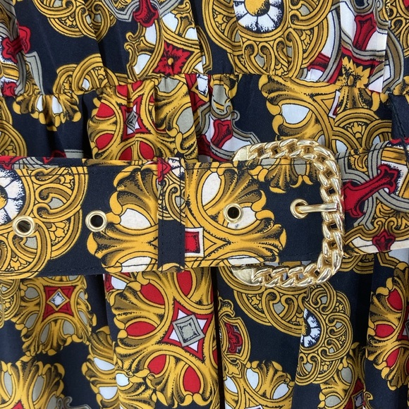 Ms Chaus Vintage statement print midi dress career faux wrap asymmetrical - Picture 12 of 16